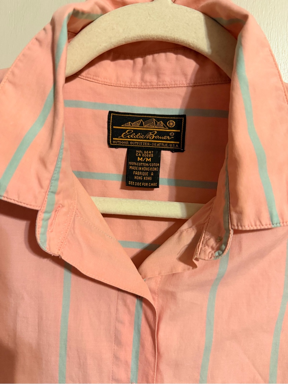 Vintage Eddie Bauer Pink Teal Striped Button Down Shirt Medium 100% Cotton - Picture 3 of 9